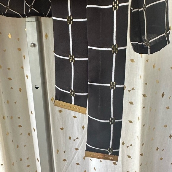 Michael Kors Women's Windowpane Peplum Faux Wrap Long Sleeve Blouse Top XS - Picture 4 of 5